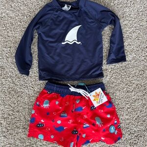 Navy and Red Shark Swim Set for Kids